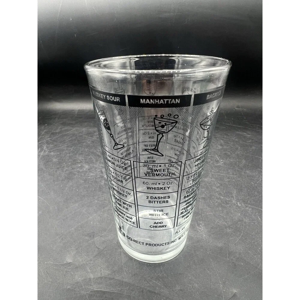 VTG Co-Rect Cocktail Recipe Mixing Glass Tumbler Barware Whiskey Martini 12oz